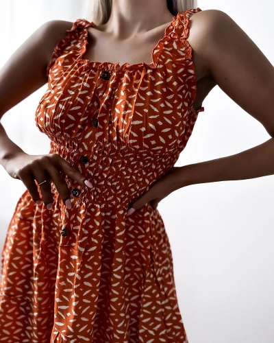 Robe femme au genou avec imprimé en orange- Vêtements