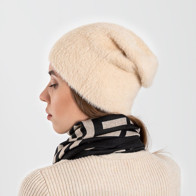 Chapeau de fourrure pour femme beige avec zircone cubique - Casquettes