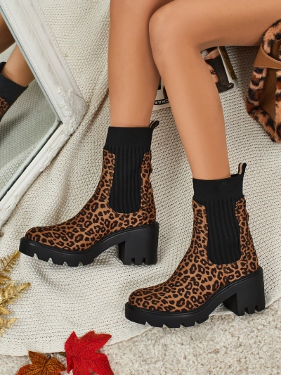Bottines à talons épais à motifs pour femmes en éco-daim Anthere