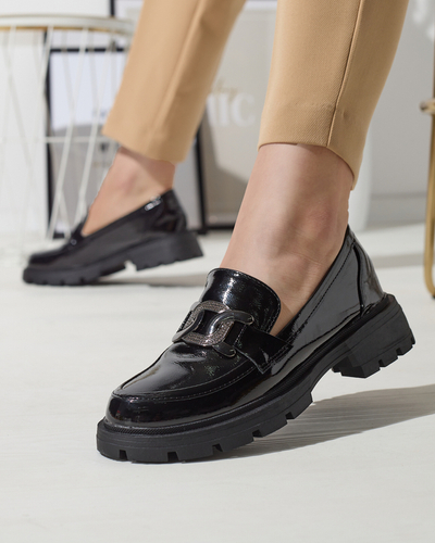 Mocassins laqués pour femmes en noir avec décoration Riferta- Footwear