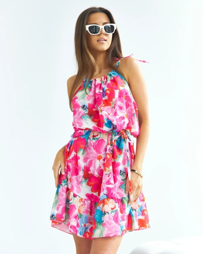 Royalfashion Robe courte fleurie rose pour femme