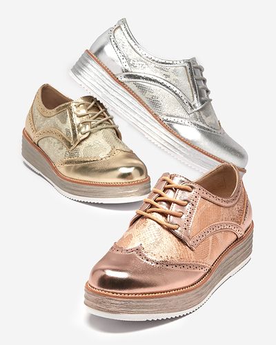 OUTLET Chaussures femme dorées avec empiècements en peau de serpent Fin - Footwear