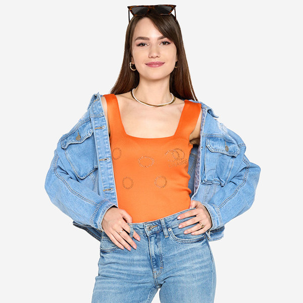 Top orange femme avec zircons cubiques dorés - Vêtements