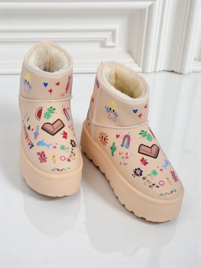 Chaussures Doublées Callisto Angelico avec Dessins Enfantins sur Plateforme Beige