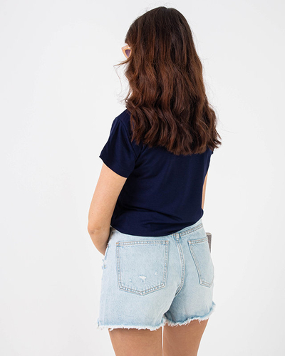 T-Shirt Femme Bleu Marine Paillettes - Vêtements