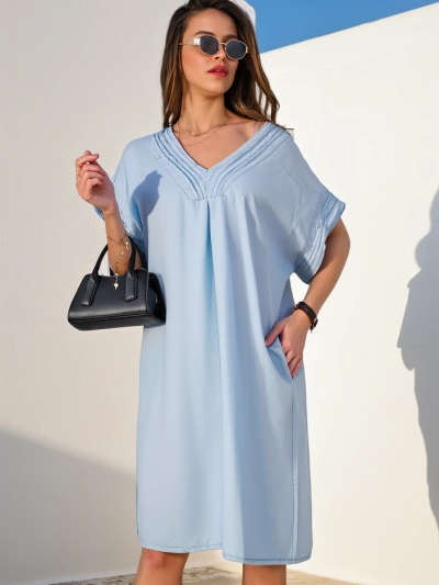 Royalfashion Tunique simple pour femmes ressemblant à une robe en denim