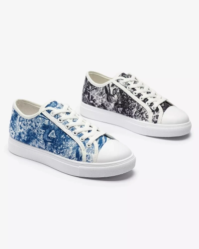 Tennis pour femmes noires et blanches avec imprimé Denoll- Footwear