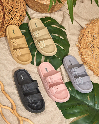 Chaussons femme beige et vert à boucles Eckos - Chaussures