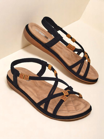 Sandales pour femmes Royalfashion Evita Nero cuir écologique à enfiler