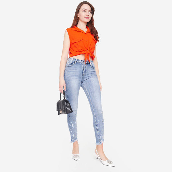 Chemisier crop top orange fermé par des boutons - Vêtements