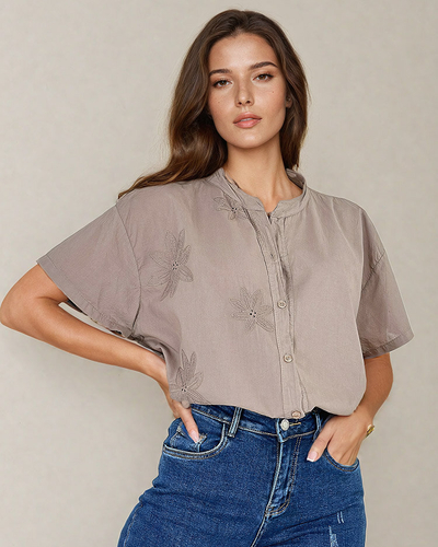 Royalfashion Chemise oversize brodée pour femme