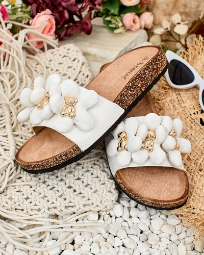Royalfashion Tongs pour femmes avec oursons et fleurs dorés Isaralle