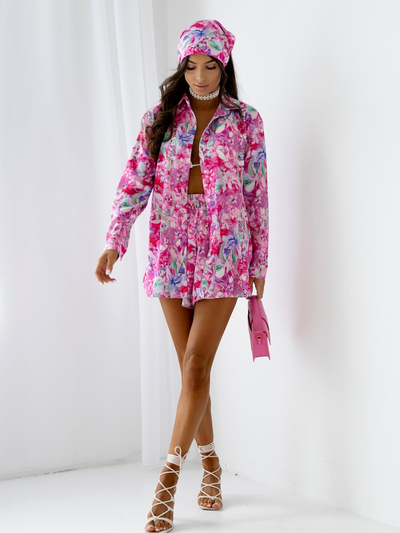Royalfashion Ensemble femme avec une chemise et un short à fleurs