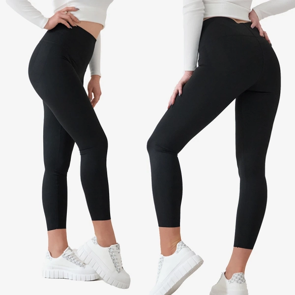 Leggings noirs pour femme avec large ceinture élastique - Vêtements