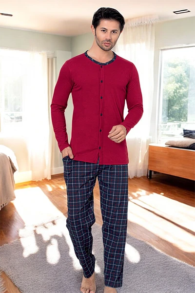 Pyjamas en coton Royalfashion pour hommes à carreaux