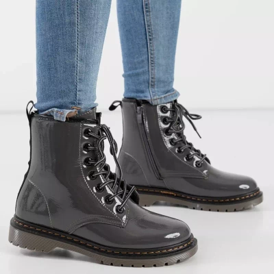 OUTLET Boots femme laquées gris foncé Lesita - Chaussures