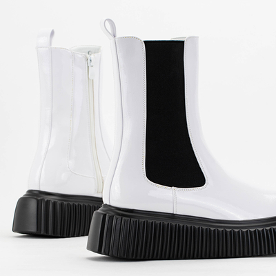 Boots femme laquées blanches Monka - Chaussures