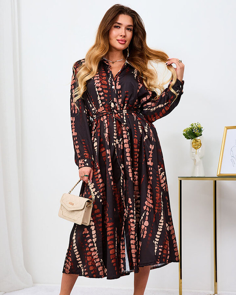 Royalfashion Robe longue à motifs noirs et bruns pour femme