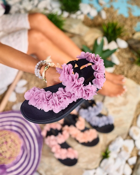 Royalfashion Sandales pour femmes rose foncé avec fleurs Alferroy