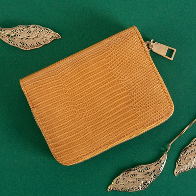 Petit portefeuille femme camel avec embossage peau de serpent - Accessoires
