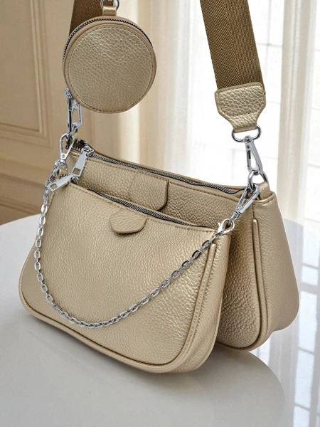 Sac à Main Doré Calista Multi en Cuir Écologique avec Chaîne et Pochette