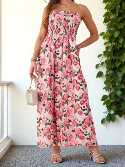 Robe midi femme à motifs sans manches avec une large bande élastique et des fentes en bas