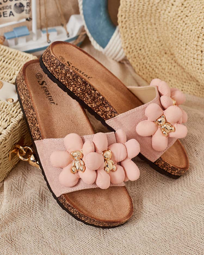 Royalfashion Tongs pour femmes avec oursons et fleurs dorés Isaralle