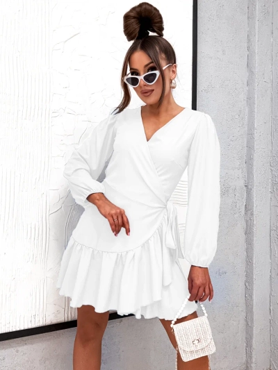 Robe mini à nouer pour femmes Royalfashion avec volants