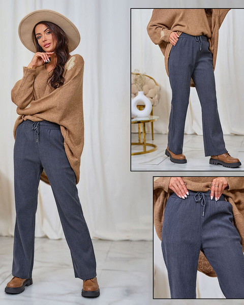 Royalfashion Pantalon femme en velours côtelé gris foncé