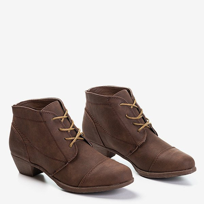 Bottines à lacets pour femmes marron foncé à talon bas Liboa - Footwear