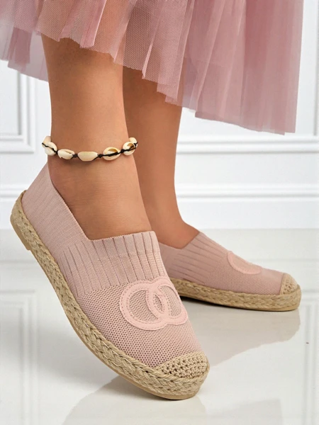Espadrilles Theodora roses pour femmes en cuir écologique suédé, plates