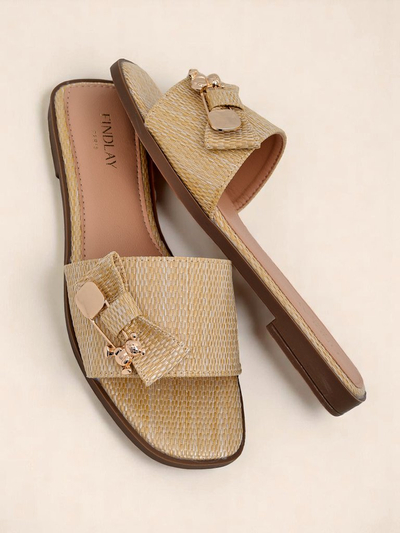 Royalfashion Mules en paille pour femme Sandales Aurelia