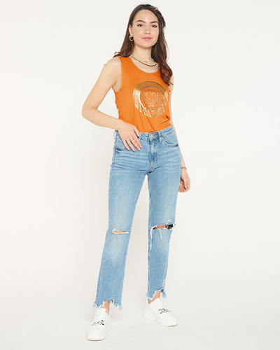Chemisier orange avec imprimé et zircons cubiques - Vêtements
