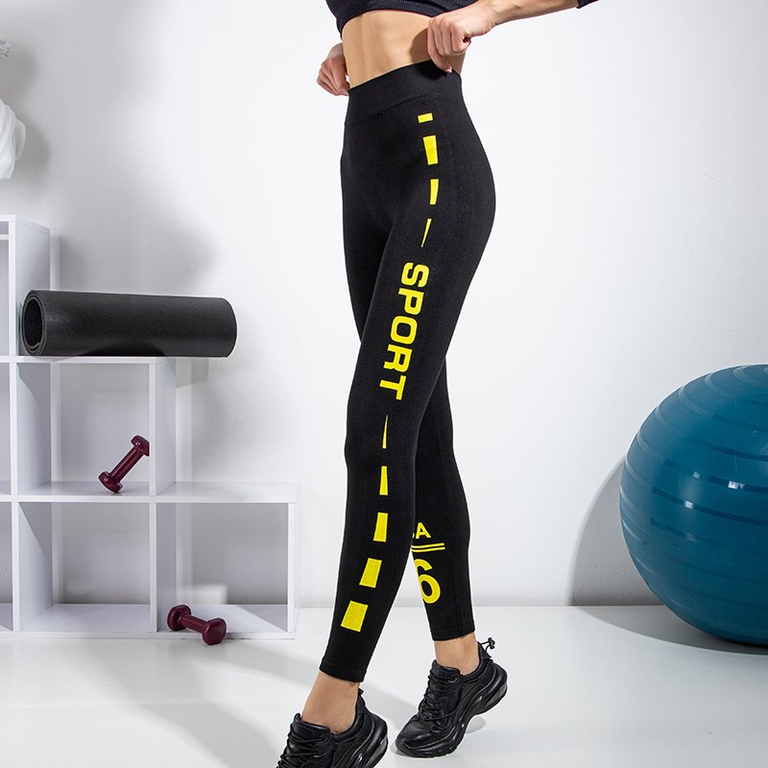 Legging femme noir avec ornements jaunes - Vêtements