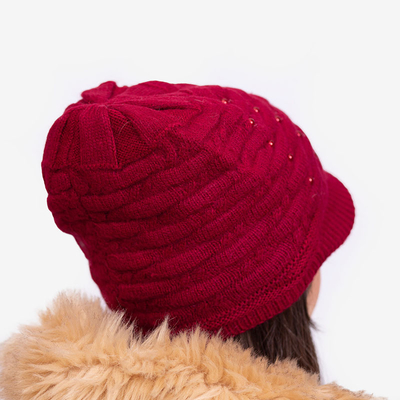 Bonnet chaud femme bordeaux avec perles - Accessoires
