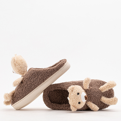 Chaussons femme marron avec ours en peluche - Chaussures