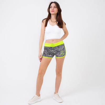 Short de sport femme jaune fluo et noir - Vêtements