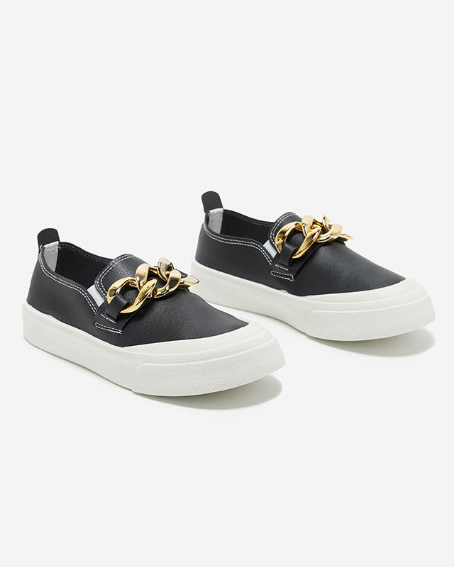 OUTLET Slip-on noir pour femme à semelle plus épaisse avec décoration Senula - Footwear