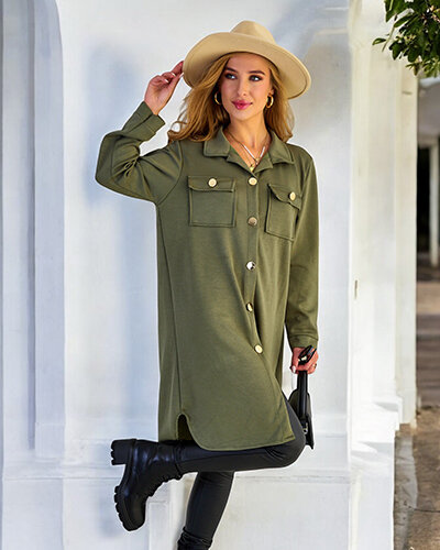 Royalfashion Manteau de type chemise pour femme