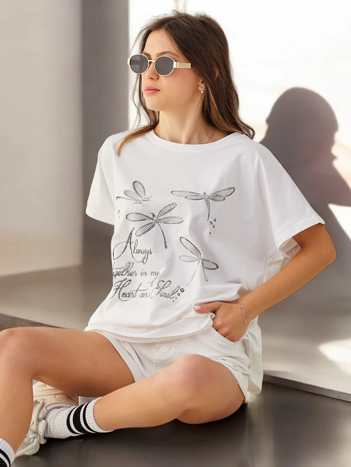 T-shirt en coton pour femmes Royalfashion avec imprimé