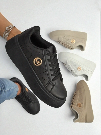 Sneakers plateforme femme Perseida Royalfashion noires cuir écologique
