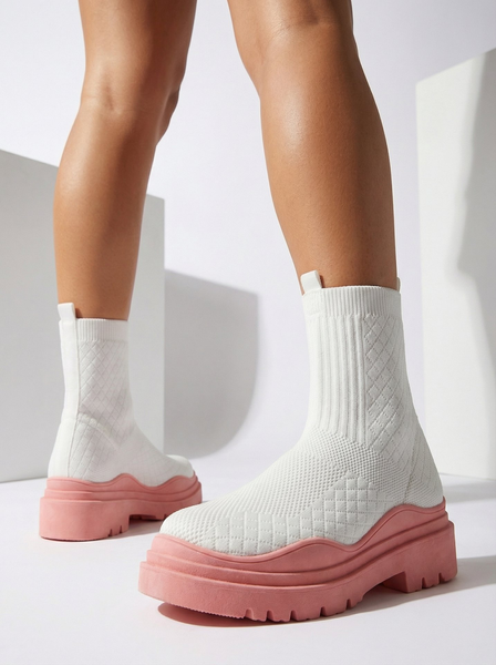 Bottines pour femmes blanches et roses à talon plat Seritis - Footwear