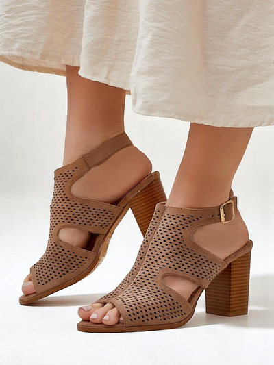 Royalfashion Sandales à talon bloc perforées pour femmes Abetle