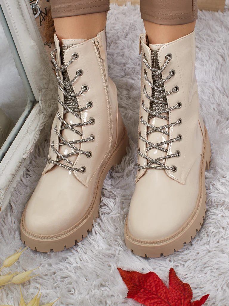 Bottines vernies à lacets pour femmes Fjorra