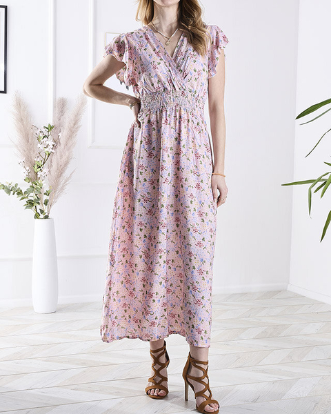 Robe midi rose à fleurs pour femme - Vêtements