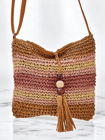 Royalfashion Petit sac à main en paille pour femme Rayé Charm Mini