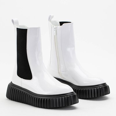 Boots femme laquées blanches Monka - Chaussures