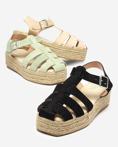 Sandales noires pour femmes en éco-daim sur la plateforme Keniso - Footwear