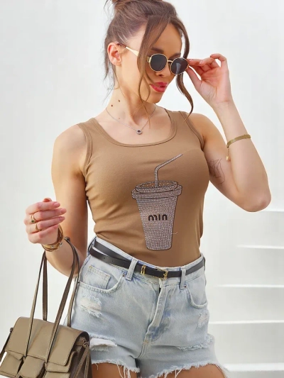 Haut en coton Royalfashion pour femme avec bretelles et tasse en strass