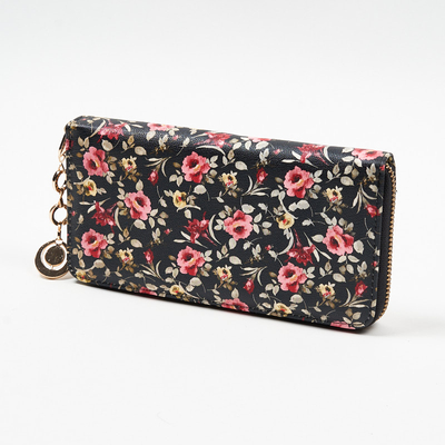 Grand portefeuille femme noir et rouge à motif fleuri - Accessoires